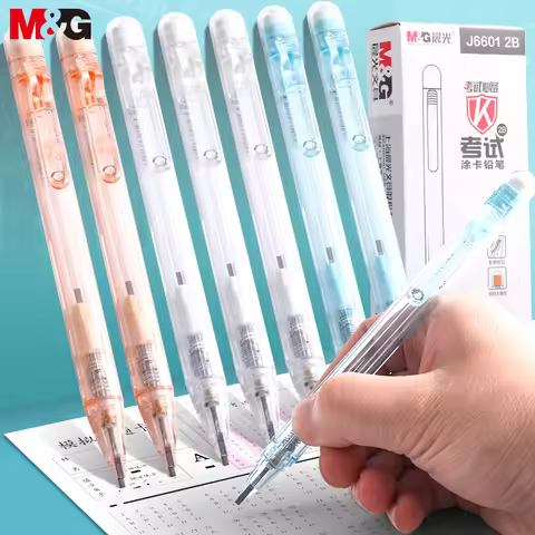 M&G 3pcs 2B Exam Mechanical Test Pencil 0.9mm Pencil Refills Transparent Automatic Pencil for Woodwo