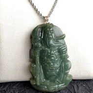 天然翡翠A貨緬甸玉~免費加持~關公/關聖帝君玉墬~站姿關公~油青