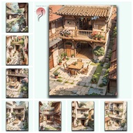 Mozi Yingge Courtyard diy Digital Oil Painting diy Gangnam Landscape Acrylic Painting Hand-Painted Oil Painting Filling Painting Healing High-End Decorative Painting Home Decoration