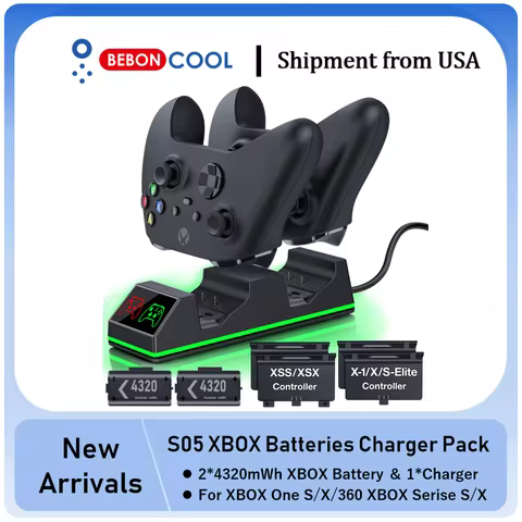 BEBONCOOL S05 2*4320 mWh Rechargable Batteries with Dual Fast Controller Charger FOR XBOX ONE S/X / 