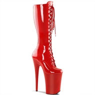 20cm Super High Heels Stiletto Heel Hate Sky Highlight Leather Mid-Top Stage Women's Boots European American Pole Dance Shoes Catwalk Performance Shoes