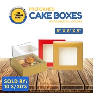 Preformed Cake Box – 8x8x5in | With Window | White / Red / Gold / Kraft | 10pcs / 20pcs