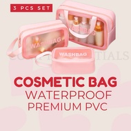 🇲🇾[2G] 3pcs Set Portable Cosmetic Bag Travel Use PVC Leather Waterproof Washbag Transparent Beg Kosm