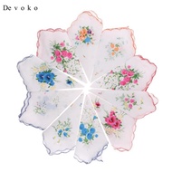 [Devoko] 10pcs Ladies Floral Print Premium Cotton Wedding Party Handkerchiefs 28x28cm White