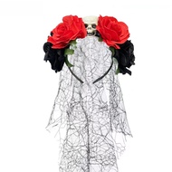 Băng Đô Quấn Tóc Lưới Thời Trang Nữ Với Hoa Lớn Đầu Cao Thiết Kế Đầu Lâu Cho Tiệc Hóa Trang Hallowee