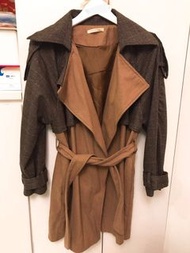 韓國駝色拼格仔風衣 camel colour Trench Coat 秋冬