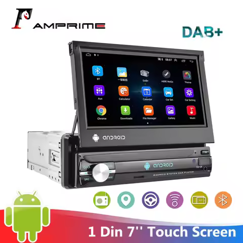 AMPrime Android 1 din bluetooth Car Radio 7'' Retractable HD Screen Multimedia Video Player Audio St