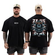 Men's Oversized 100% Cotton Round Neck T-shirt Zeus Fitness Academy Clothing Fitness Training Sports
