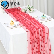WON Valentine's Day Tablecloth, 2x1.5m Home Decoration Heart Gauze Table Runner, Durable Romantic Di