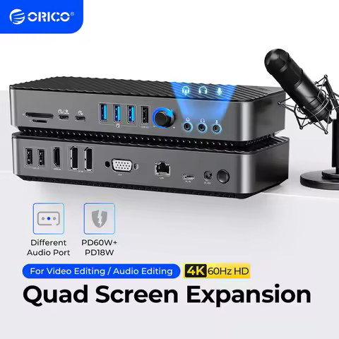 ORICO USB C Docking Station Type C to 4K60Hz DP HDMI-Com 5 Different Display RJ45 PD 20 in 1 Mult Au