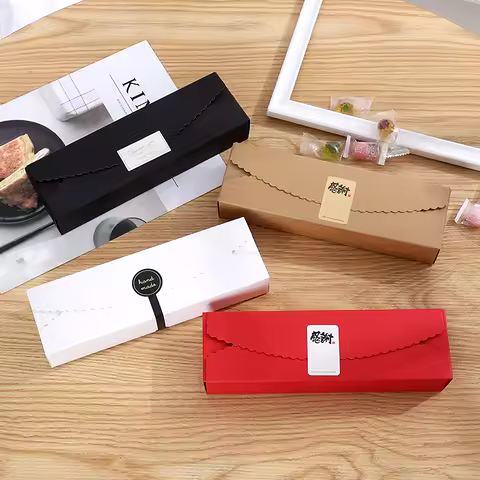 10pcs/lot Gift Packaging Boxes Kraft Paper Cases Lace Paper Box Long Box For Swiss Roll Towel Roll, 