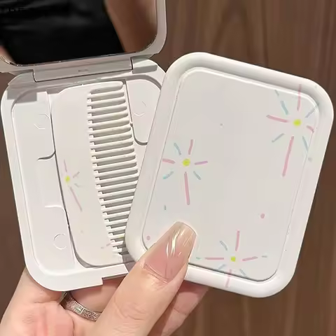 Fireworks Flip-Top Folding Makeup Mirror Portable Pocket Mirror Rectangle Cosmetic Mirror With Comb 