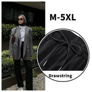 [HZA] Plus Size Muslimah Smart Casual Elastic Waist Loose Baggy Trousers Straight Pants