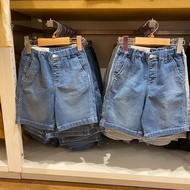 ✉ UNIQLO U Family Childrens Clothing/Boys/Girls 2023 Summer Washed Denim Elastic Shorts Casual Pants