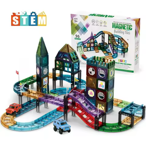 Magnetic Tile Road Rail Car Kids Toys Magnetic Games Building Blocks Construction Set STEM Activitiy