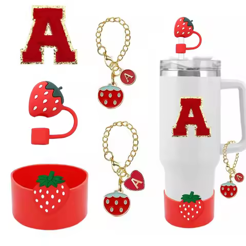 5pcs Cup Accessories Strawberry Design for Stanley 30oz 40oz Tumbler Cup Including Silicone Straw To