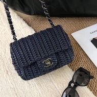 Chanel • Cf 17 深藍牛皮編織銀釦方胖子