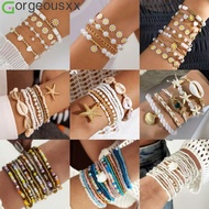 [Gorgeousxx] Bohemian Beaded Shell Daisy Pendant Beads Bracelets Set for Women Leisure Jewelry