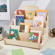 1pc Elegant 4-Tier Wooden Display Rack, Trapezoid Poster & Postcard Organizer, Office Memo & Busines