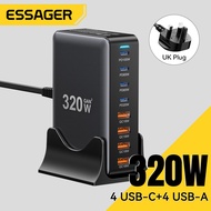 ESSAGER  320W GaN Charger 4A+4C Port Adapter Fast Charging Support PPS PD3.1. QC4.0 FCP SCP BC1.2 DC