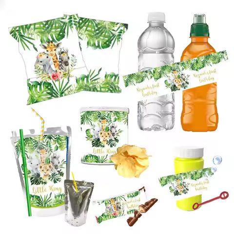 Jungle Safari Animal Party Stickers, Custom Labels for Birthday & Baby Shower - Waterproof for Juice