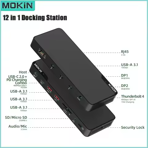 MOKiN 12 in 1 Docking Station Type C USB Hub 40Gbps Thunderbolt 4 2.5G RJ5 10Gbps USB 3.1 Audio for 