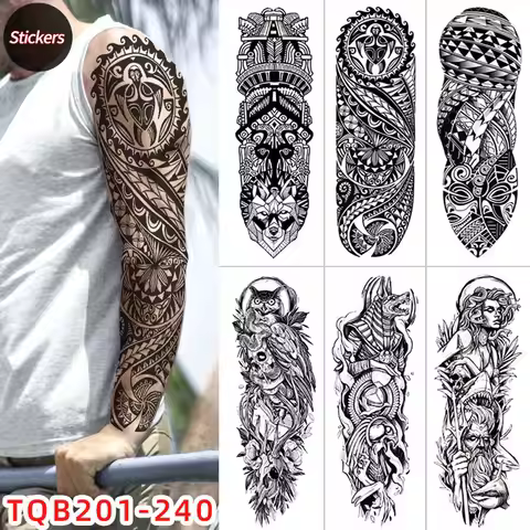 Large Arm Sleeve Tattoo Japanese Dragon Prajna Waterproof Temporary Tatto Sticker Mechanical Body Ar