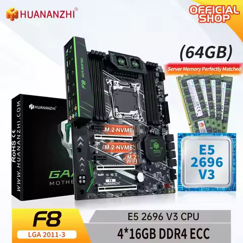 HUANANZHI X99 F8 LGA 2011-3 XEON X99 Motherboard with Intel E5 2696 V3 with 4*16G DDR4 ECC memory co