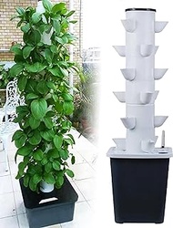 Hydroponics Growing System 30-Plant Sites Vertical Garden Planter Indoor Smart Garden Kit with Pump and Movable Water Tank Vegetable Plant Tower Gift for Gardening Lover-1PC