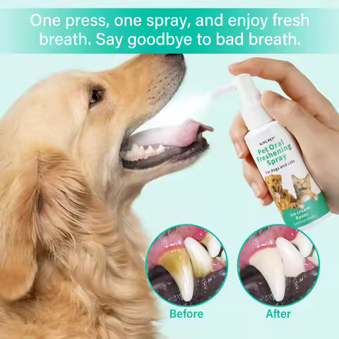 Pet Breath Freshener Spray Alcohol-Free Non-Irritating Bad Breath Remover Oral Care for Dogs Cats Pu