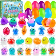 24 Pack Prefilled Easter Eggs with Toys Filled Plastic Easter Eggs for Kids with Bunny Chicken Squee