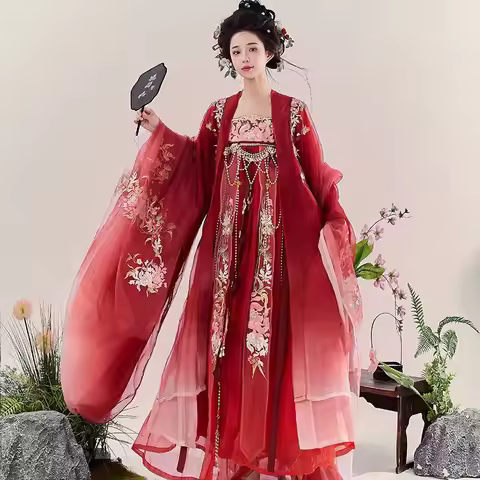 Large Size 3XL Chinese Hanfu Dress Women Carnival Cosplay Costume Ancient Embroidered Blue Red Hanfu