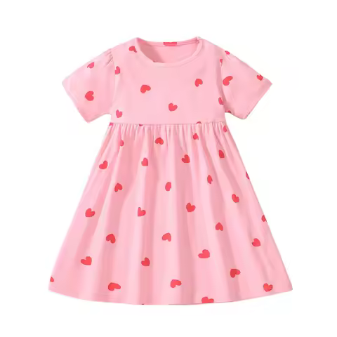 Jumping Meters 2-8 Years New Arrival Girls Dresses Hearts Hot Selling Summer Kids Clothing Short Sle