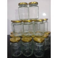 (BS) Combo 50 White 100ml Hexagonal Glass Jars In Yellow Tin Lid For Yogurt, Oats, Honey Etc.
