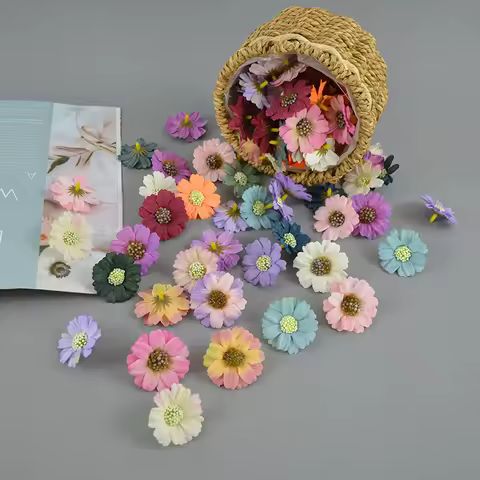 10/15pcs 4.5cm Silk Retro Daisy Artificial Flower Head Wedding Decoration DIY Wreath Scrapbook Craft