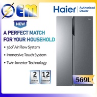 569L | HAIER Twin Inverter Side by Side Door Fridge Peti Sejuk | 360° Flow Refrigerator | HSR3918FNPG