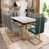 HY-# Italian-Style Light Luxury Dining Table Marble Stone Plate Rectangular Nordic Dining Tables and Chairs Set Iron Sim
