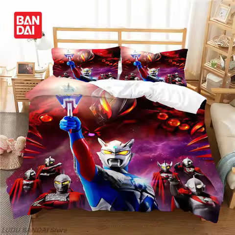 3Pcs Ultraman Bedding Set Duvet Cover Case Zero Tiga Ginga Anime Quilt Cover Set Kids Boys Bedroom D