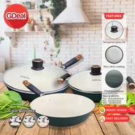 GDeal Set Of 5 Non Stick Kitchen Cookware Wok Pot Pan Fryer Cooker With Glass Lids Handle  Kitchenwa