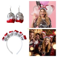 flgo Silver Disco Hat Headband And Earrings Set Reflective Party Decoration For Women s 70s 80s Part