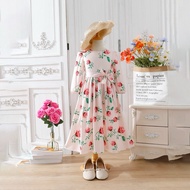 ML068 Jubah Kids jubah budak perempuan 4Y-14Y long sleeve printed maxi skirt jubah budak muslim dres