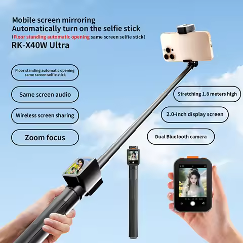 RK-X40W Selfie Stick Tripod Phone Stand BT5.2 Handheld RC Selfie Stick Projection Screen Tripod Real