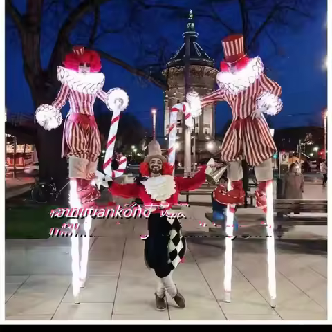 April Fool's LED robin Couple Clown Dress Glowing Stilts Performance Dress GOGO Striped Clown Dress 