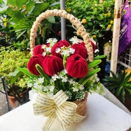 Handmade zinc velvet flower basket red tulips gift October 20th gift November 20th gift March 8th gi