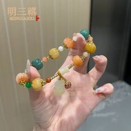 金絲玉手鏈 情侶款民族風南瓜珠竹節吊葫蘆黃玉手串 節節高