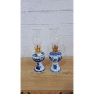 Altar Oil Lamp, Blue Glaze Oil Lamp, Bat Trang Ceramics 22cm High With The Bulb
