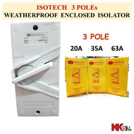 ISOTECH 3 Pole Weatherproof Enclosed Isolator - 20A 35A 63A