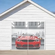 Sunolga Magnetic Garage Door Screen for 1 Car 8x7 FT, Reinforced Fiberglass Magnetic Screen Door wit