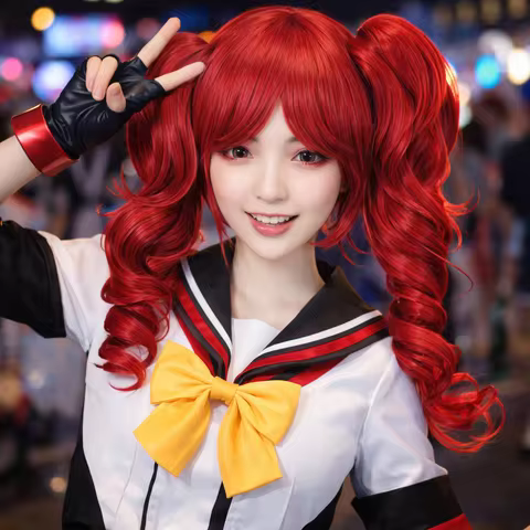 Kasane Teto Cosplay Wig UTAU Red Twin Tail Curly Ponytails Bangs Heat Resistant Synthetic Hair Anime