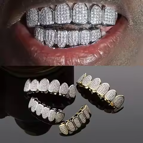 Hip Hop Teeth Grillz Set Top & Bottom Set Removable Design Hiphop Teeth Grillz Zircon Rhinestone Cha